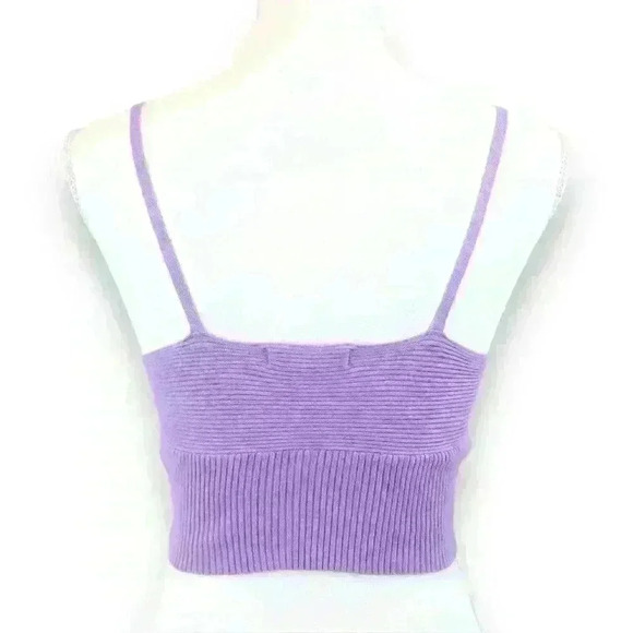 Kendall & Kylie Purple Lavender Ribbed Knit Tank Top w Breast Drawstring Size XS - Picture 3 of 8